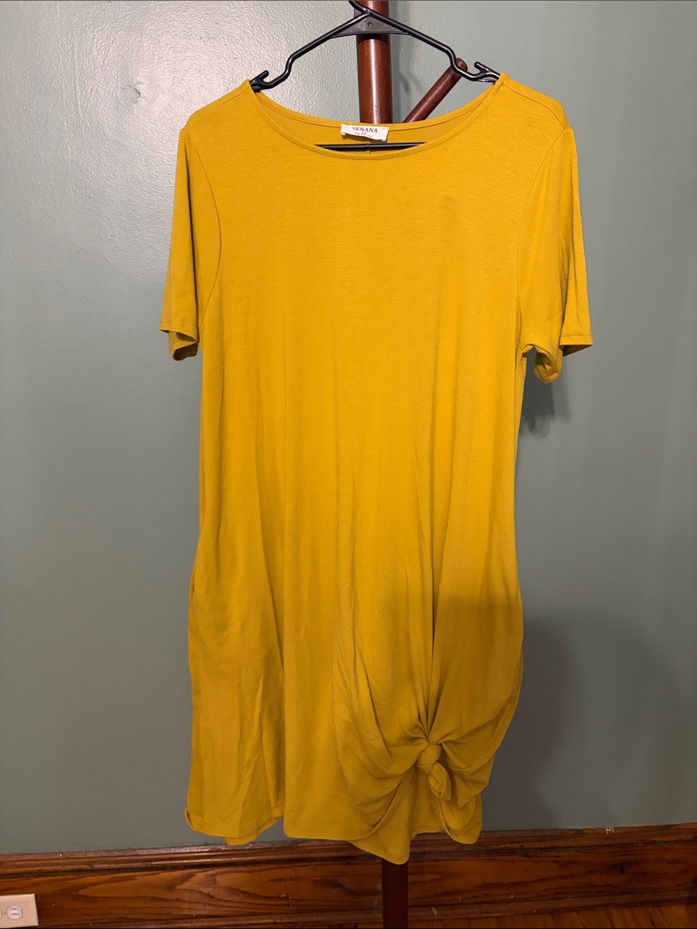 Knot-Front Midi Dress in Mustard Yellow